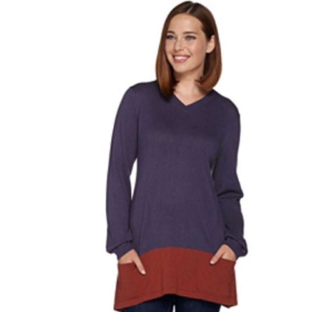 New LOGO by Lori Goldstein Cotton Cashmere V-neck Sweater | Size XXS